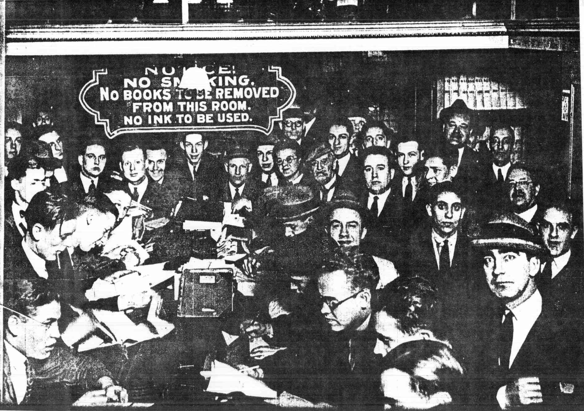 Picture of title searchers in the Philadelphia Record Room from about the 1940s